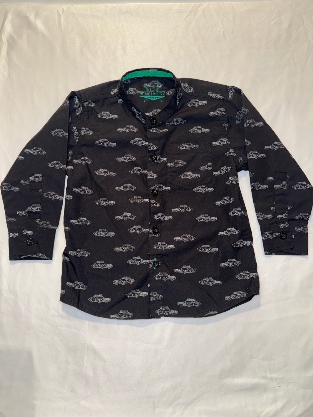 Minnie Minors Boys Black Police Car Print Long Sleeve Shirt Size 12-18 Months